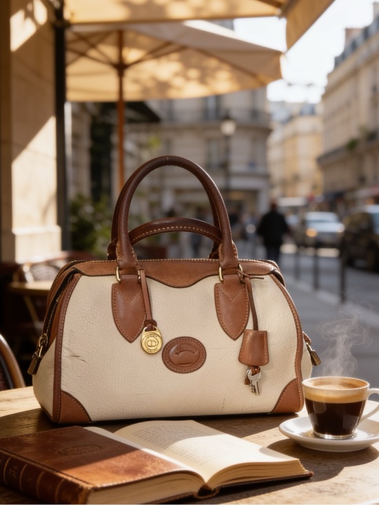 Dooney & Bourke Handbags - Dooney&Burke 80’s Gladstone All weather Cream& British Tan Leather Trim Lock&Key